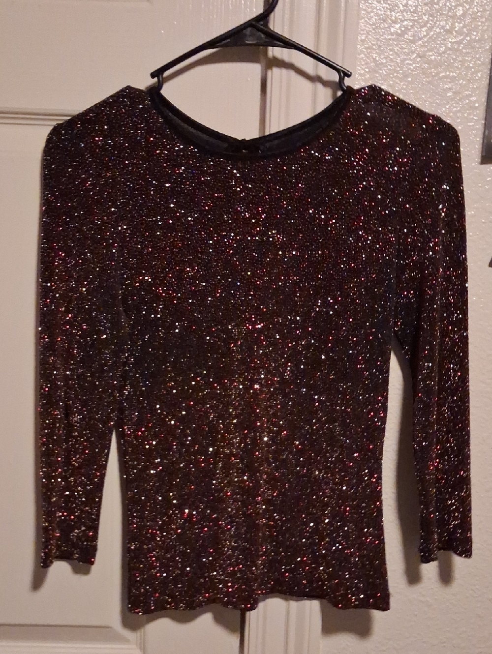 Sparkling Long Sleeve Glitter Top - Black with Red & Gold Sparkle